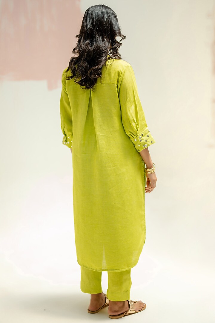 Sublime Neon Pure Linen Thread Work Kurta Set by Prahnaaya at Pernia's Pop Up Shop