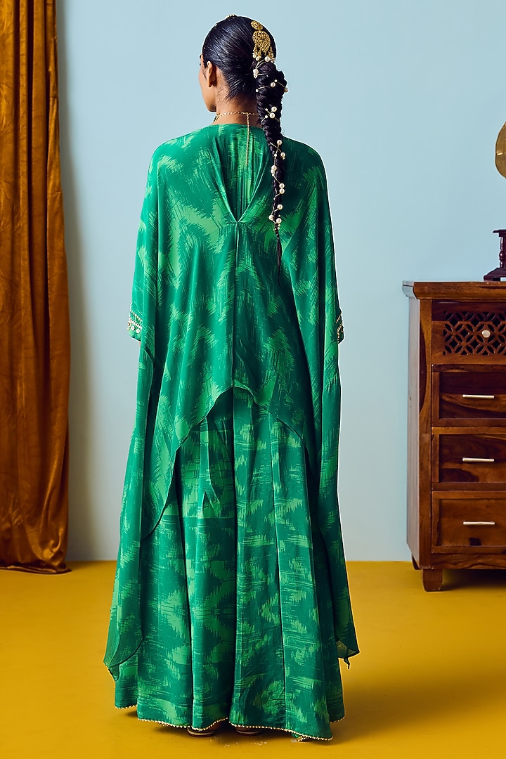 Sea Green Natural Crepe Silk Embroidered & Printed Tunic Set by Prahnaaya at Pernia's Pop Up Shop