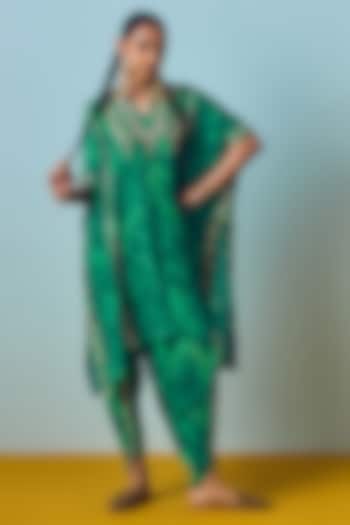 Sea Green Natural Crepe Silk Embroidered & Printed Kaftan Set by Prahnaaya at Pernia's Pop Up Shop