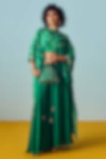 Sea Green Natural Crepe Silk Embroidered & Printed Co-Ord Set by Prahnaaya at Pernia's Pop Up Shop