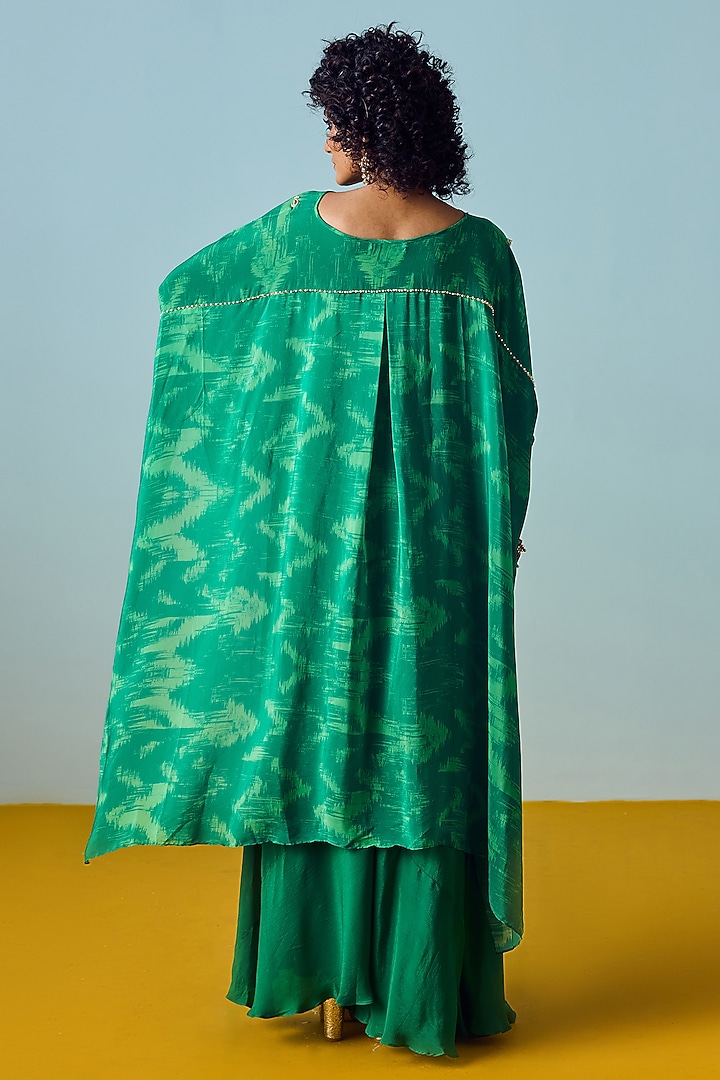 Sea Green Natural Crepe Silk Embroidered & Printed Co-Ord Set by Prahnaaya at Pernia's Pop Up Shop