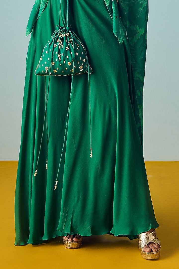 Sea Green Natural Crepe Silk Embroidered & Printed Co-Ord Set by Prahnaaya at Pernia's Pop Up Shop