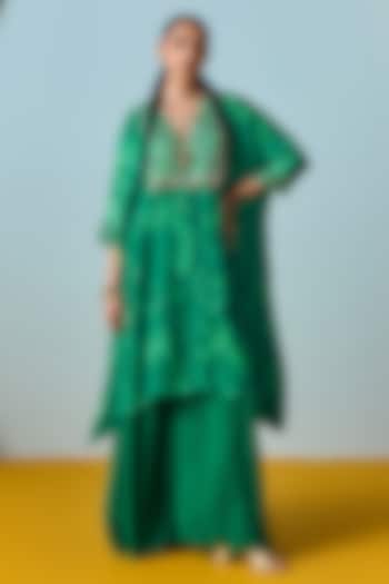 Sea Green Natural Crepe Silk Embroidered & Printed Kaftan Set by Prahnaaya at Pernia's Pop Up Shop