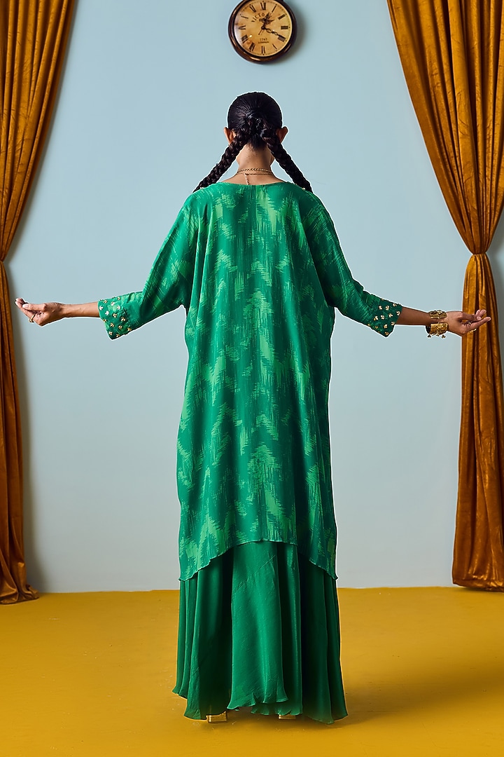Sea Green Natural Crepe Silk Embroidered & Printed Kaftan Set by Prahnaaya at Pernia's Pop Up Shop