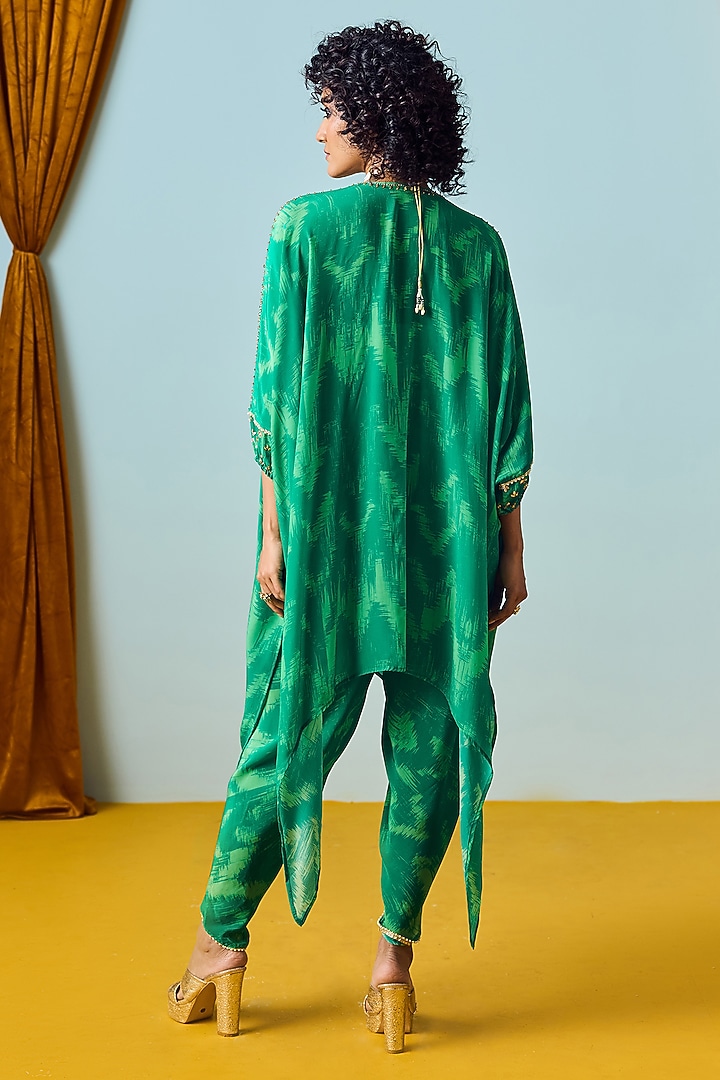 Sea Green Natural Crepe Silk Embroidered & Printed Co-Ord Set by Prahnaaya at Pernia's Pop Up Shop