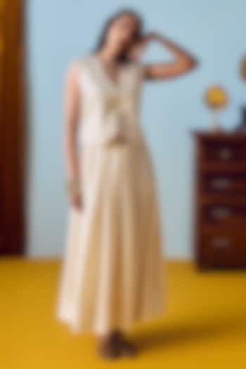 Pearl White Satin Silk Box Pleated Skirt Set by Prahnaaya at Pernia's Pop Up Shop