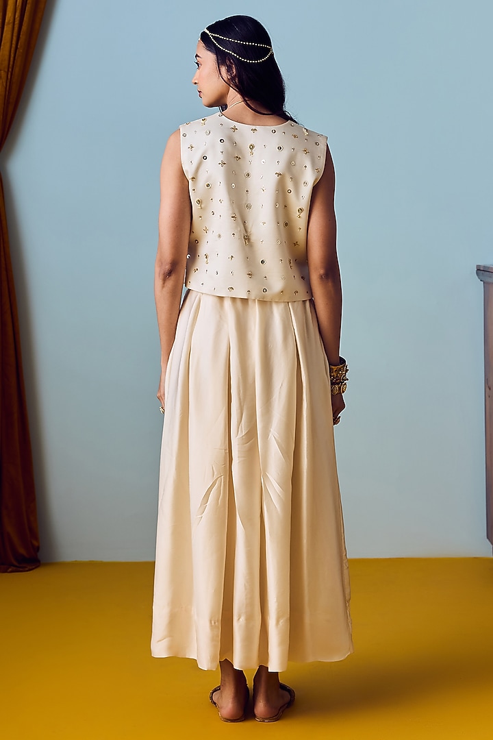 Pearl White Satin Silk Box Pleated Skirt Set by Prahnaaya at Pernia's Pop Up Shop