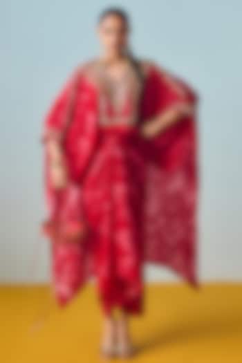 Red Natural Crepe Silk Wrap Skirt Set by Prahnaaya at Pernia's Pop Up Shop
