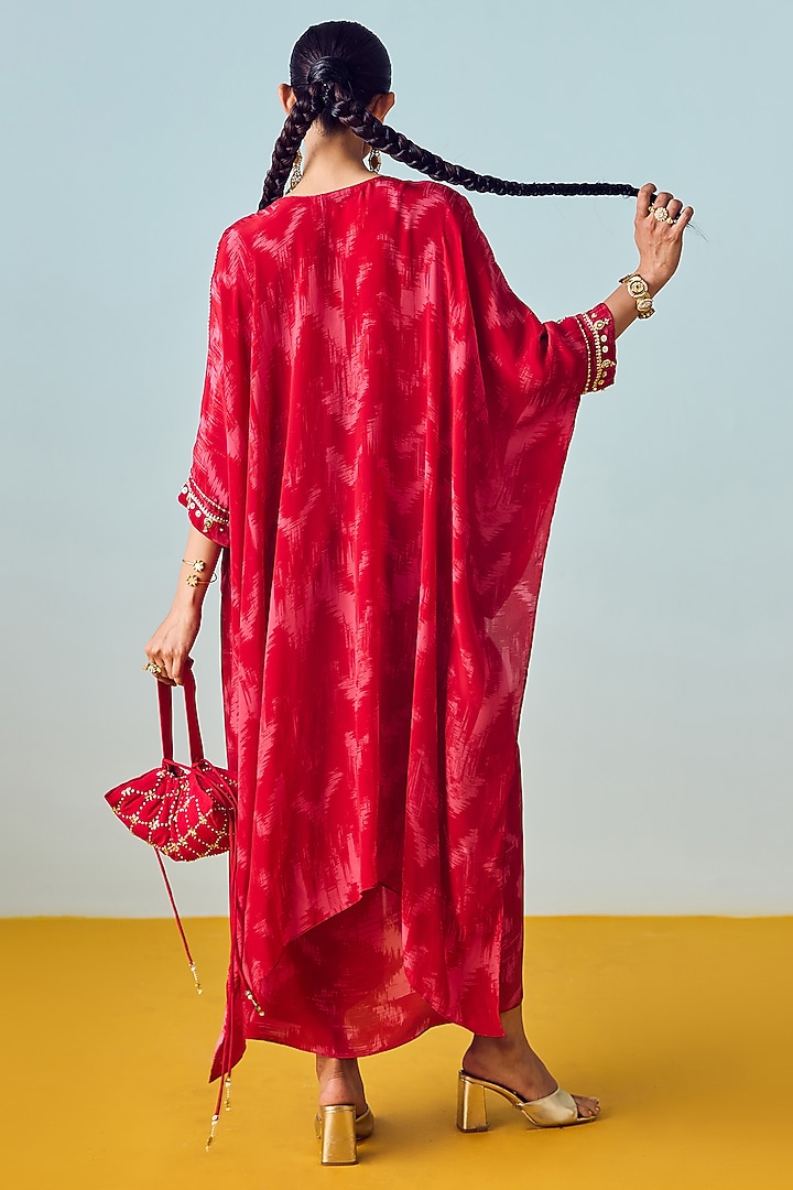 Red Natural Crepe Silk Wrap Skirt Set by Prahnaaya at Pernia's Pop Up Shop