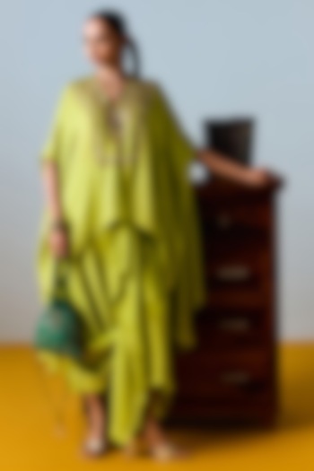 Neon Satin Silk Draped Skirt Set by Prahnaaya at Pernia's Pop Up Shop
