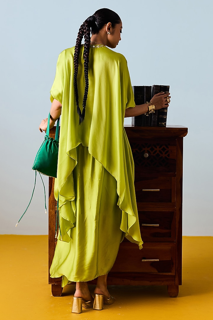 Neon Satin Silk Draped Skirt Set by Prahnaaya at Pernia's Pop Up Shop