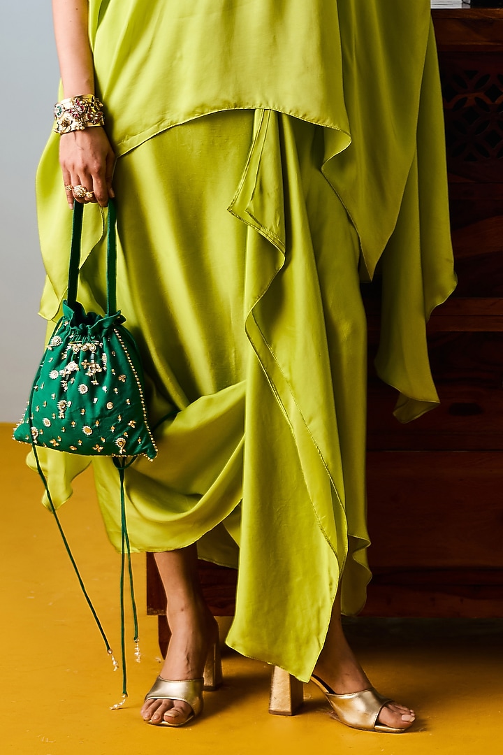 Neon Satin Silk Draped Skirt Set by Prahnaaya at Pernia's Pop Up Shop