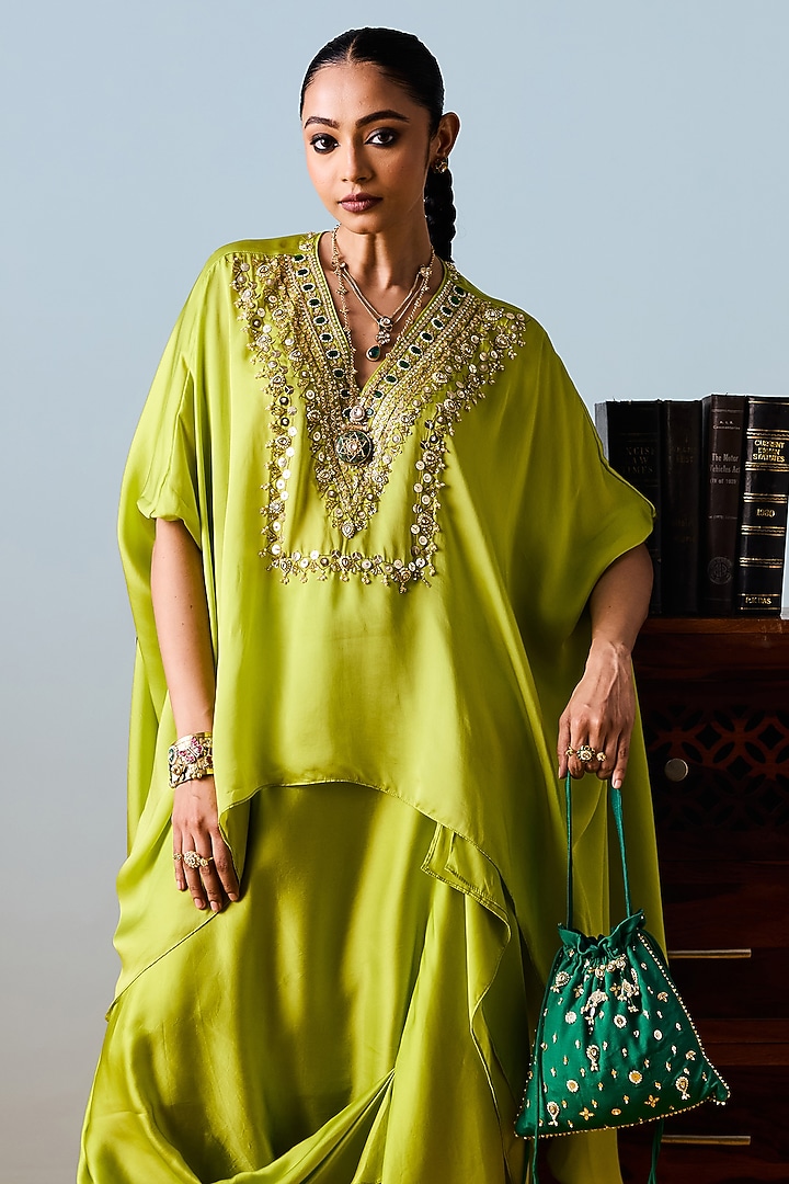 Neon Satin Silk Draped Skirt Set by Prahnaaya at Pernia's Pop Up Shop