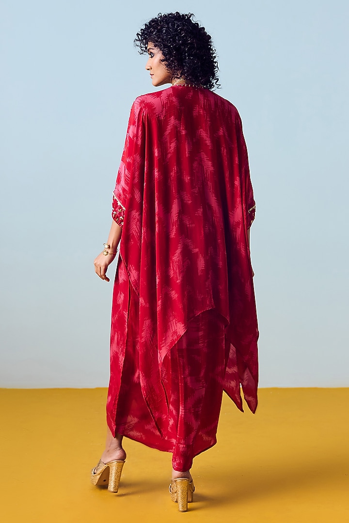 Red Natural Crepe Silk Printed Draped Skirt Set by Prahnaaya at Pernia's Pop Up Shop