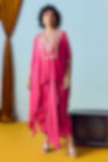Pink Crepe Silk Draped Skirt Set by Prahnaaya at Pernia's Pop Up Shop