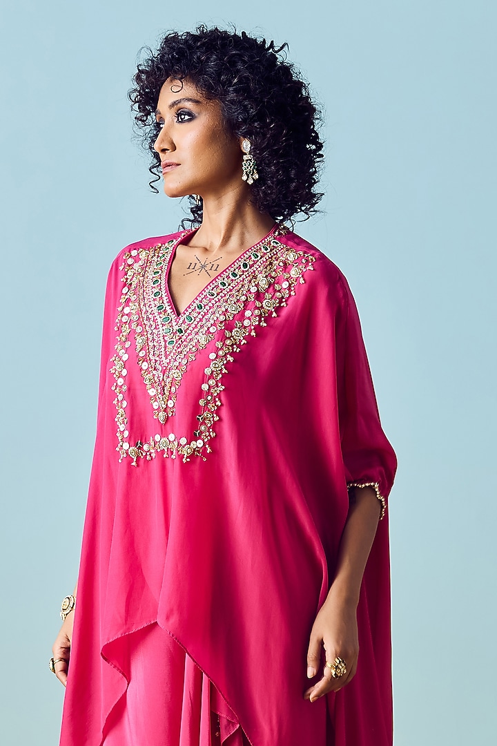 Pink Crepe Silk Draped Skirt Set by Prahnaaya at Pernia's Pop Up Shop