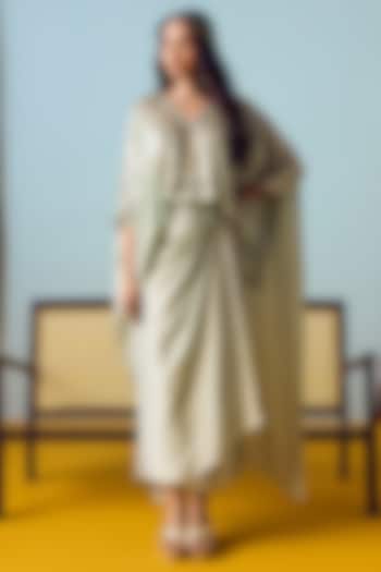 Sage Green Satin Silk Skirt Set by Prahnaaya at Pernia's Pop Up Shop