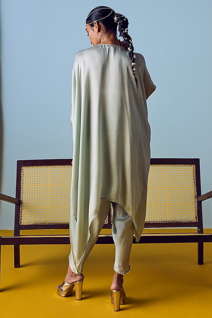 Sage Green Satin Silk Embroidered Co-Ord Set by Prahnaaya at Pernia's Pop Up Shop