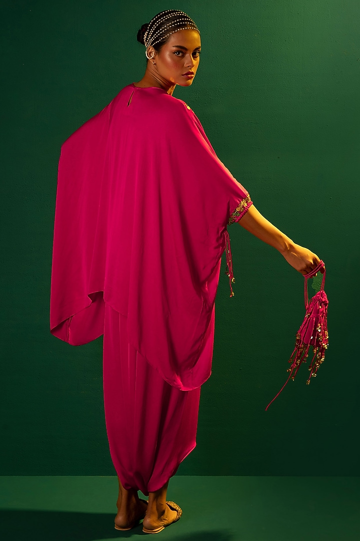 Fuchsia Pink Satin Dhoti Skirt Set by Prahnaaya at Pernia's Pop Up Shop