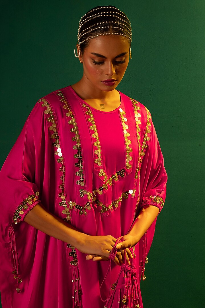 Fuchsia Pink Satin Dhoti Skirt Set by Prahnaaya at Pernia's Pop Up Shop