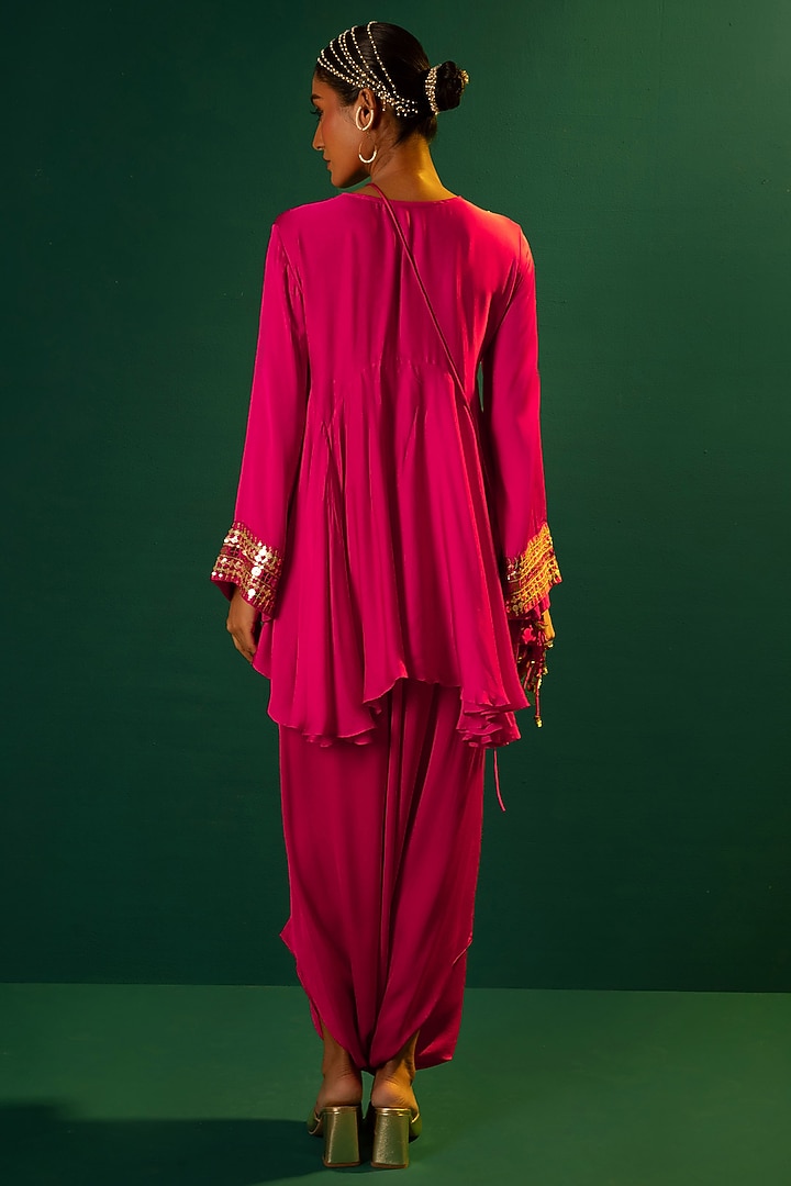 Fuchsia Pink Satin Dhoti Set by Prahnaaya at Pernia's Pop Up Shop