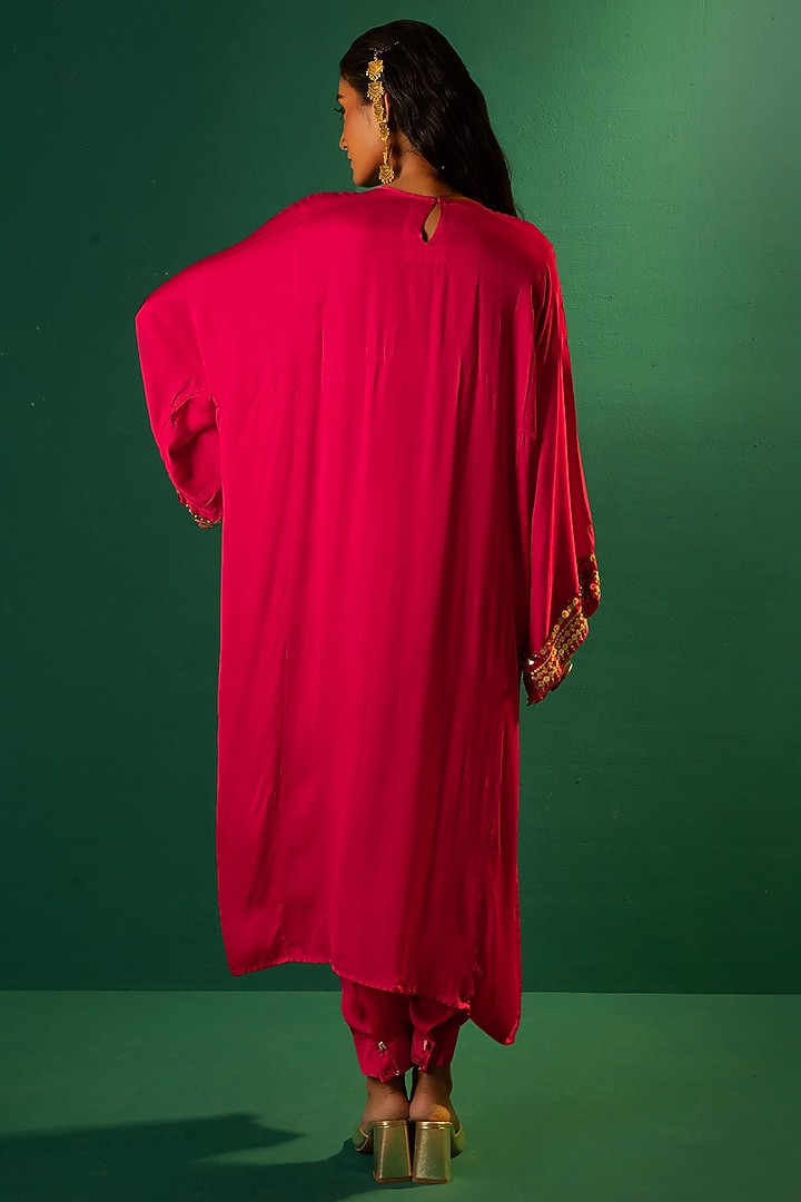 Fuchsia Pink Satin Choga Kurta Set by Prahnaaya at Pernia's Pop Up Shop