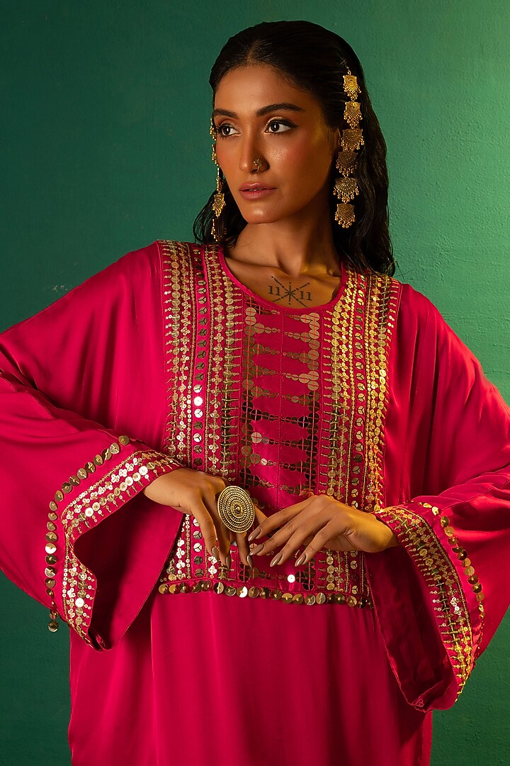 Fuchsia Pink Satin Choga Kurta Set by Prahnaaya at Pernia's Pop Up Shop