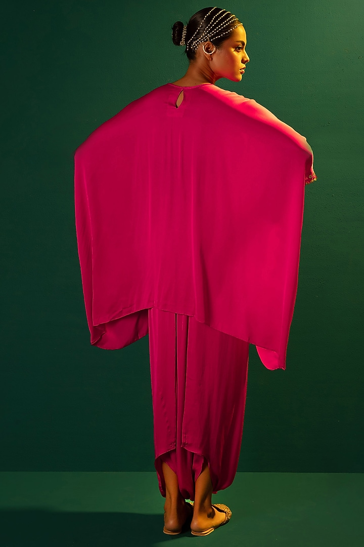Fuchsia Pink Satin Hand Embellished Tunic Set by Prahnaaya at Pernia's Pop Up Shop