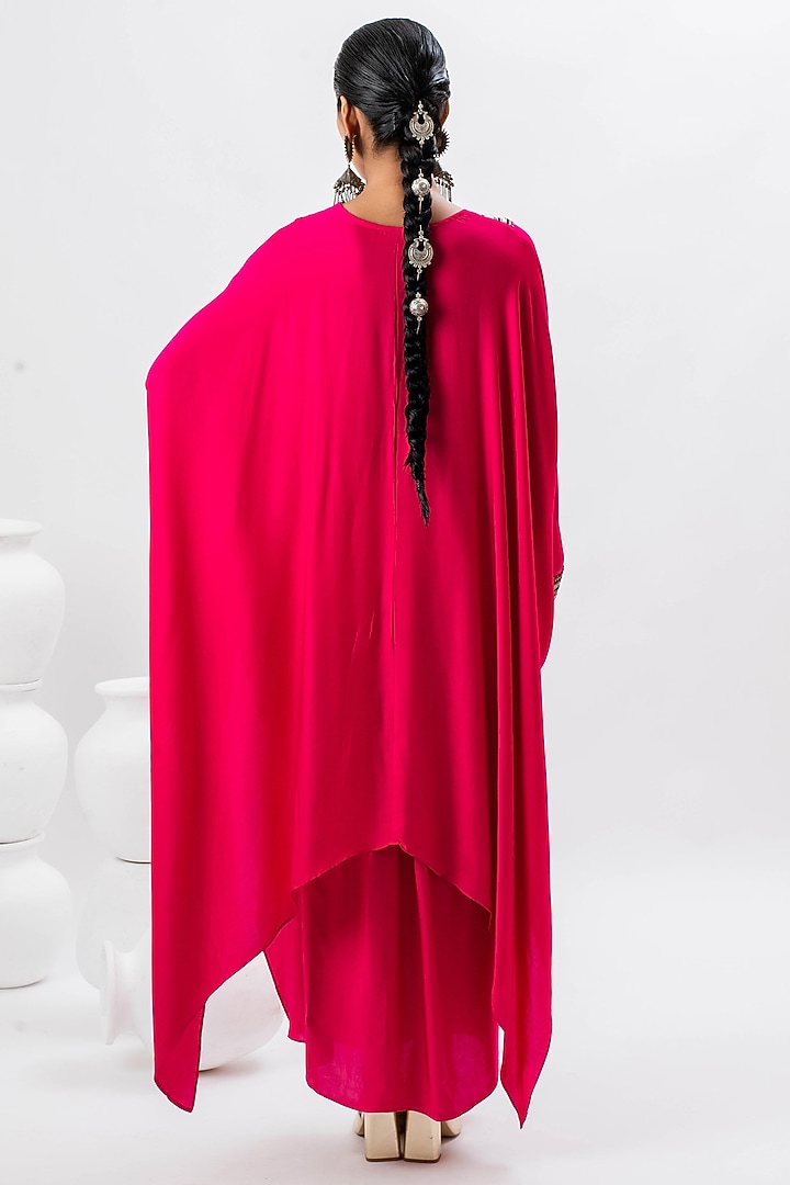 Pink Satin Hand Embroidered Kaftan Set by Prahnaaya at Pernia's Pop Up Shop