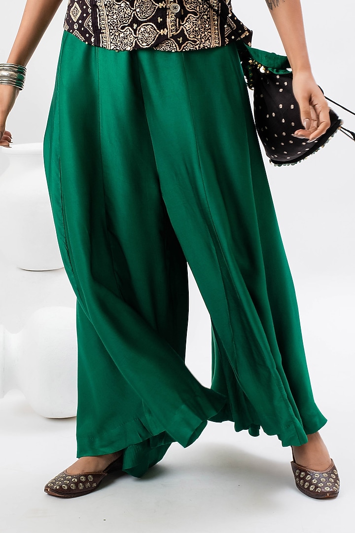 Emerald Green Satin Pant Set by Prahnaaya at Pernia's Pop Up Shop