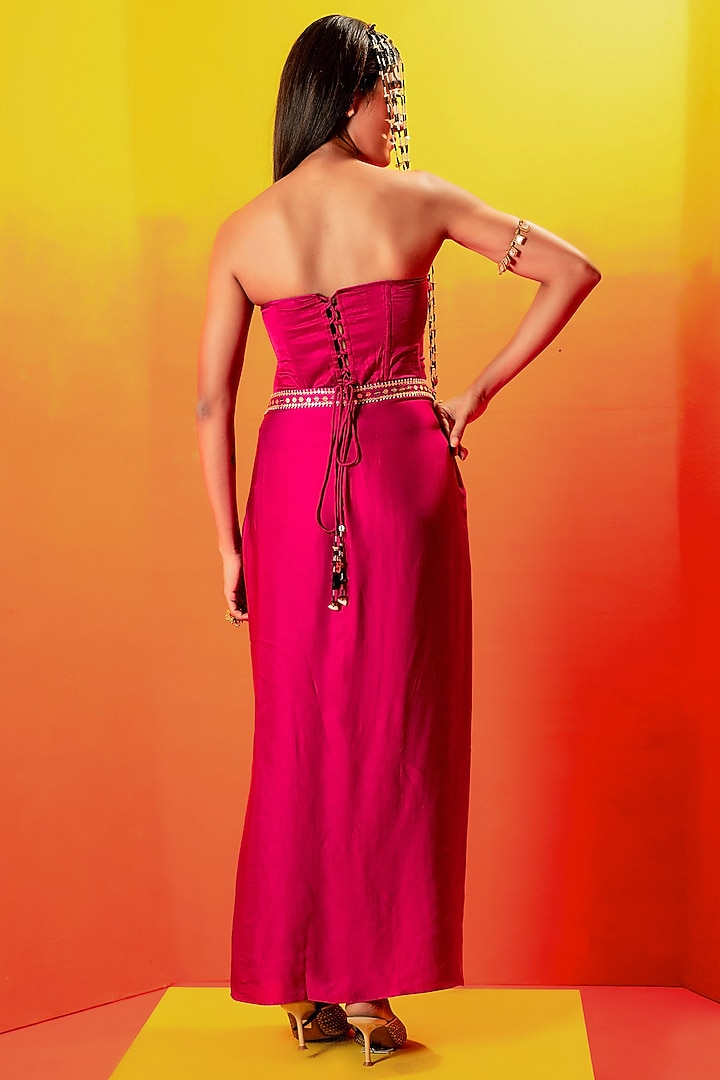 Pink Vegan Satin Ruffled Skirt Set by Prahnaaya at Pernia's Pop Up Shop
