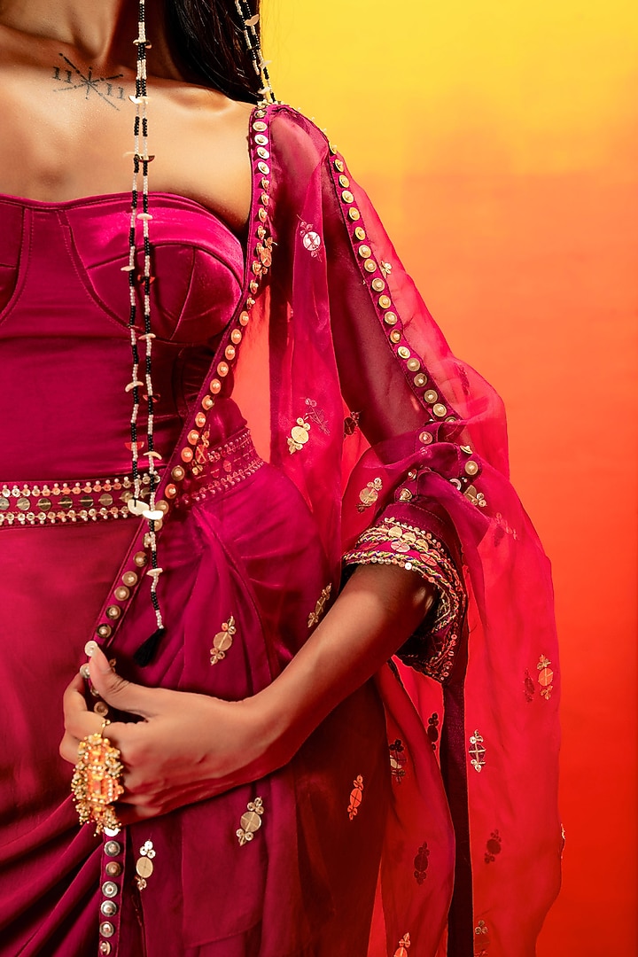 Pink Vegan Satin Ruffled Skirt Set by Prahnaaya at Pernia's Pop Up Shop