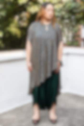 Black Ajrakh Satin Hand-Block Printed & Embroidered Tunic Set by Prahnaaya at Pernia's Pop Up Shop