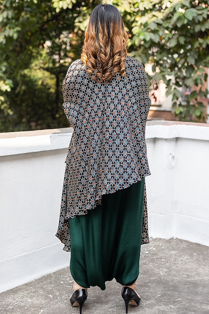 Black Ajrakh Satin Hand-Block Printed & Embroidered Tunic Set by Prahnaaya at Pernia's Pop Up Shop
