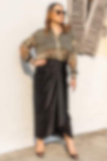 Black Modal Satin Wrap Skirt Set by Prahnaaya at Pernia's Pop Up Shop