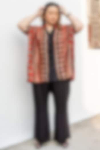 Red & Black Ajrakh Satin Hand-Block Printed Co-Ord Set by Prahnaaya at Pernia's Pop Up Shop