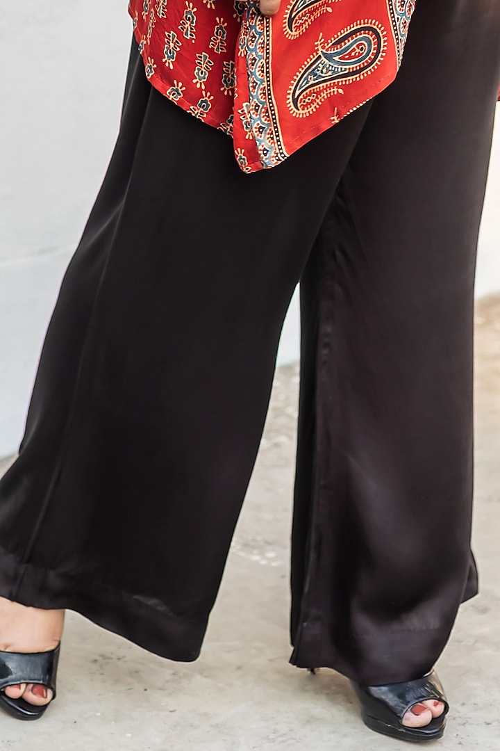 Red & Black Ajrakh Satin Hand-Block Printed Co-Ord Set by Prahnaaya at Pernia's Pop Up Shop