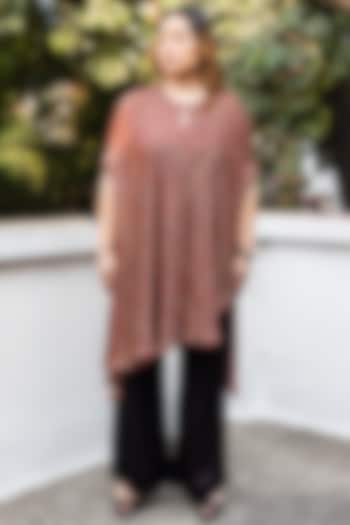 Red Ajrakh Satin Hand-Block Printed Tunic Set by Prahnaaya at Pernia's Pop Up Shop