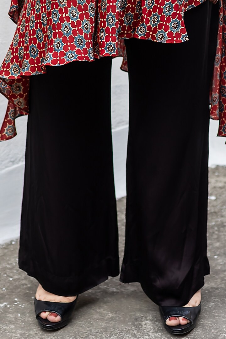 Red Ajrakh Satin Hand-Block Printed Tunic Set by Prahnaaya at Pernia's Pop Up Shop