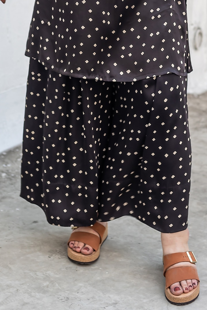 Black Ajrakh Satin Hand-Block Printed Kurta Set by Prahnaaya at Pernia's Pop Up Shop