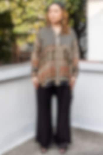 Black Ajrakh Satin Hand-Block Printed Co-Ord Set by Prahnaaya at Pernia's Pop Up Shop