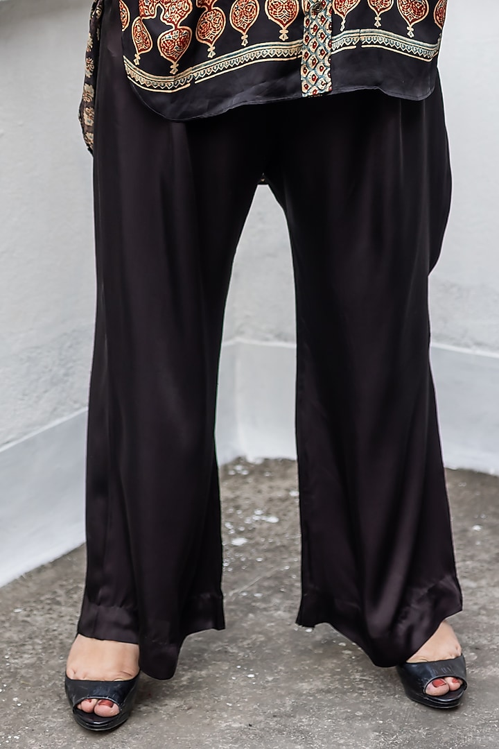 Black Ajrakh Satin Hand-Block Printed Co-Ord Set by Prahnaaya at Pernia's Pop Up Shop
