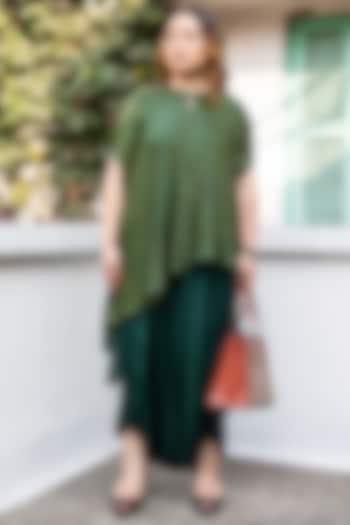 Green Modal Satin Dhoti Skirt Set by Prahnaaya at Pernia's Pop Up Shop