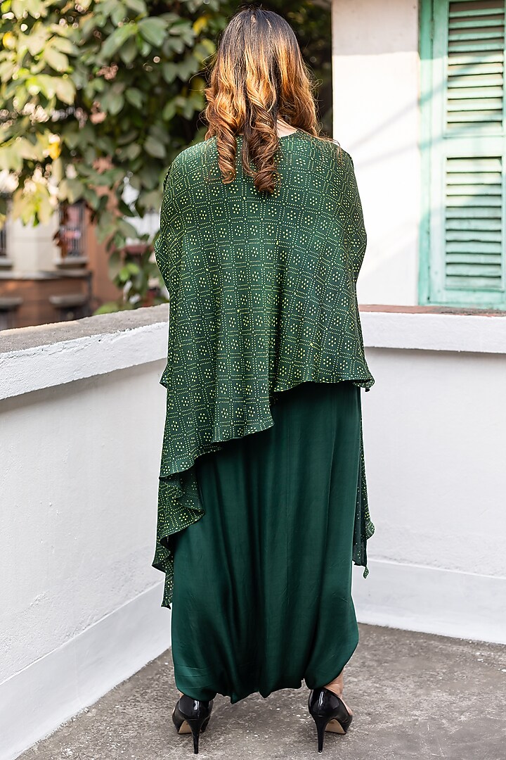 Green Modal Satin Dhoti Skirt Set by Prahnaaya at Pernia's Pop Up Shop