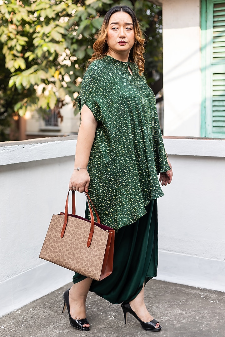 Green Modal Satin Dhoti Skirt Set by Prahnaaya at Pernia's Pop Up Shop