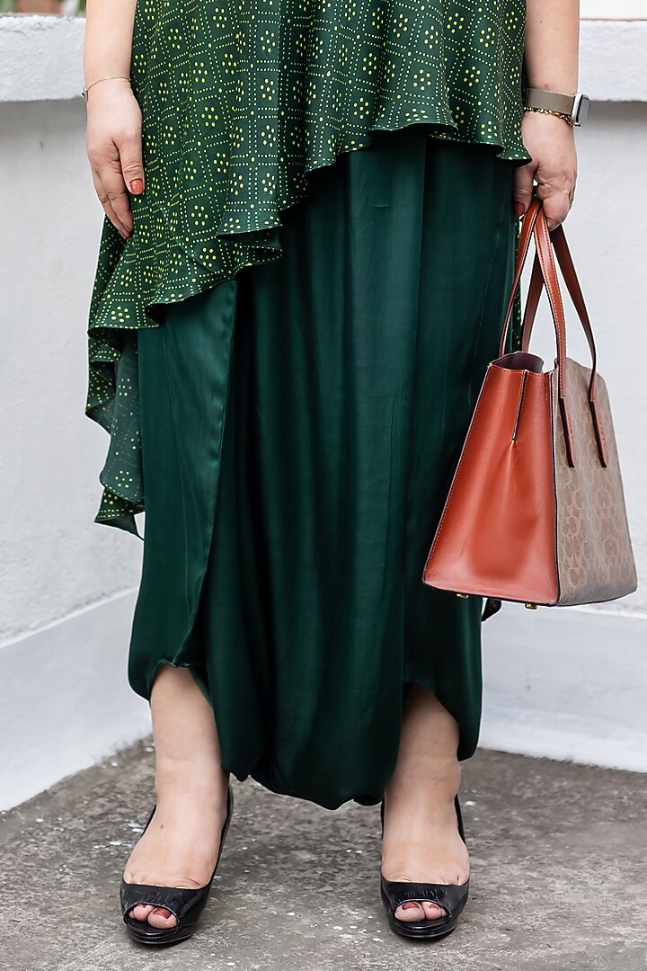 Green Modal Satin Dhoti Skirt Set by Prahnaaya at Pernia's Pop Up Shop