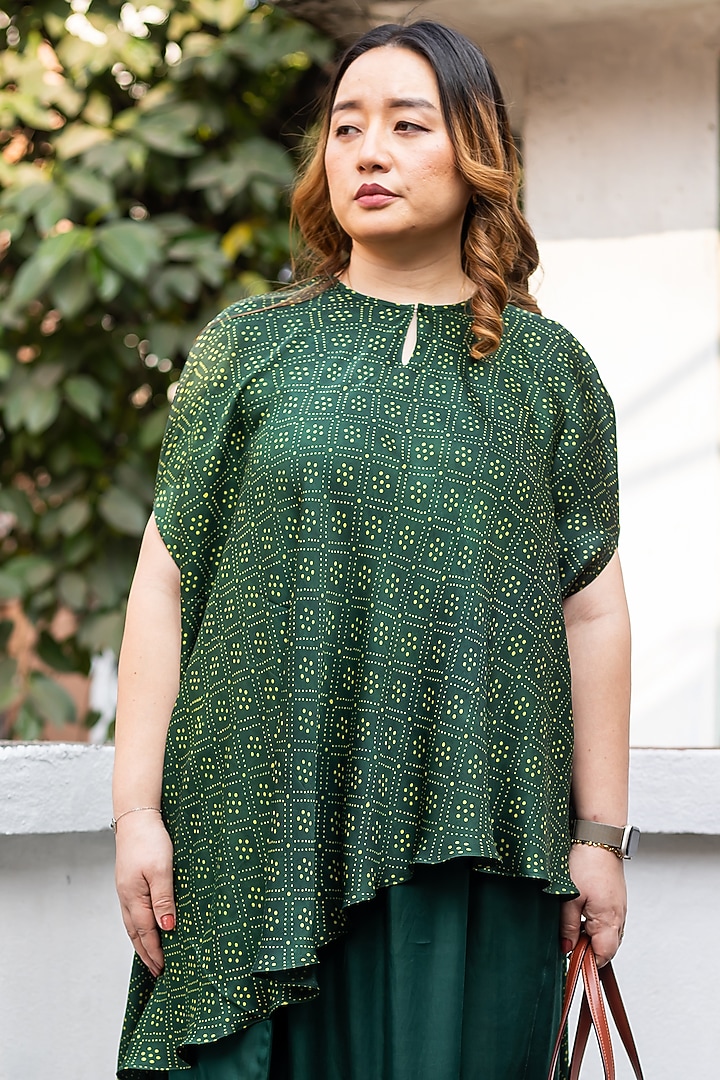 Green Modal Satin Dhoti Skirt Set by Prahnaaya at Pernia's Pop Up Shop