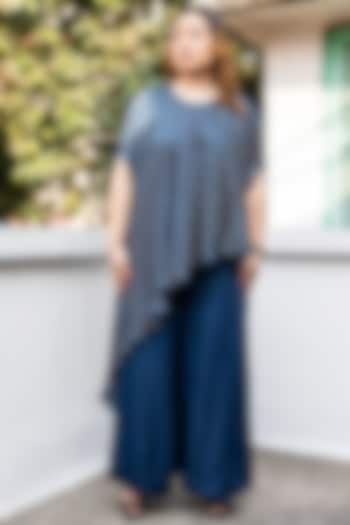 Blue Modal Satin Dhoti Skirt Set by Prahnaaya at Pernia's Pop Up Shop