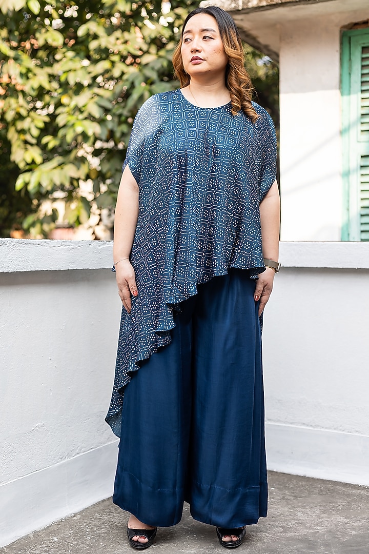 Blue Modal Satin Dhoti Skirt Set by Prahnaaya at Pernia's Pop Up Shop