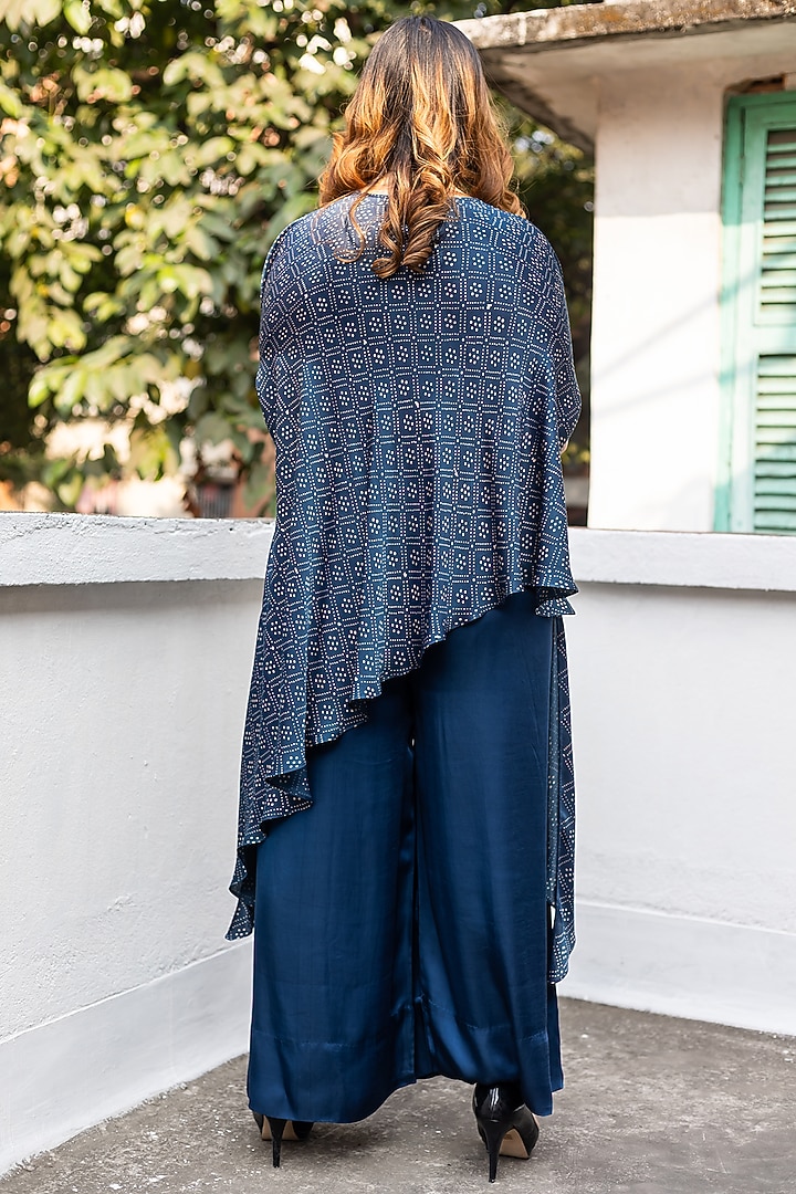 Blue Modal Satin Dhoti Skirt Set by Prahnaaya at Pernia's Pop Up Shop